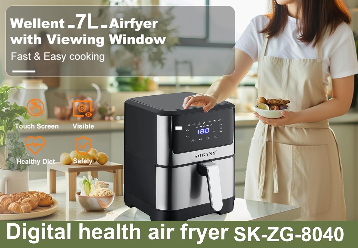 ΦΡΙΤΕΖΑ ΑΕΡΟΣ (AIR FRYER) 7L, 1800W – SOKANY ΦΡΙΤΕΖΑ ΑΕΡΟΣ (AIR FRYER) 7L, 1800W - SOKANY - Image 7