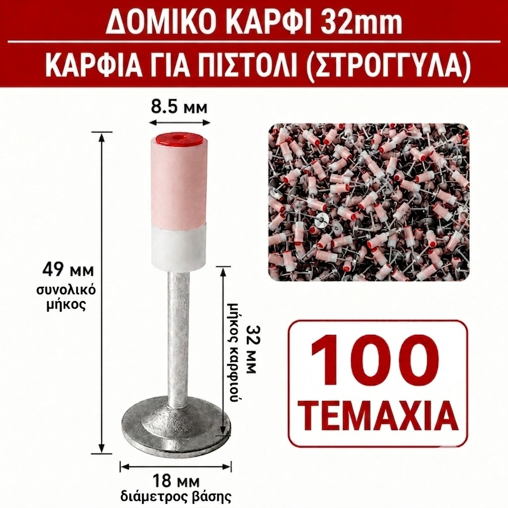 ΚΑΡΦΙΑ ΓΙΑ ΧΕΙΡΟΚΙΝΗΤΟ ΠΙΣΤΟΛΙ (ΣΤΡΟΓΓΥΛΑ) / ΑΠΕΥΘΕΙΑΣ ΤΟΠΟΘΕΤΗΣΗ 32 ΜΜ ΚΑΡΦΙΑ ΓΙΑ ΧΕΙΡΟΚΙΝΗΤΟ ΠΙΣΤΟΛΙ (ΣΤΡΟΓΓΥΛΑ) / ΑΠΕΥΘΕΙΑΣ ΤΟΠΟΘΕΤΗΣΗ 32 ΜΜ